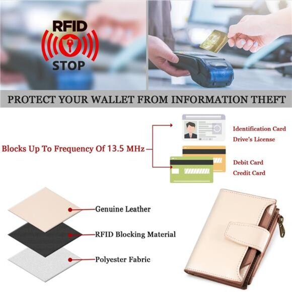 Small Wallet Vegan Leather, Card Holder Wallet Beige Brown - Picture 6 of 7